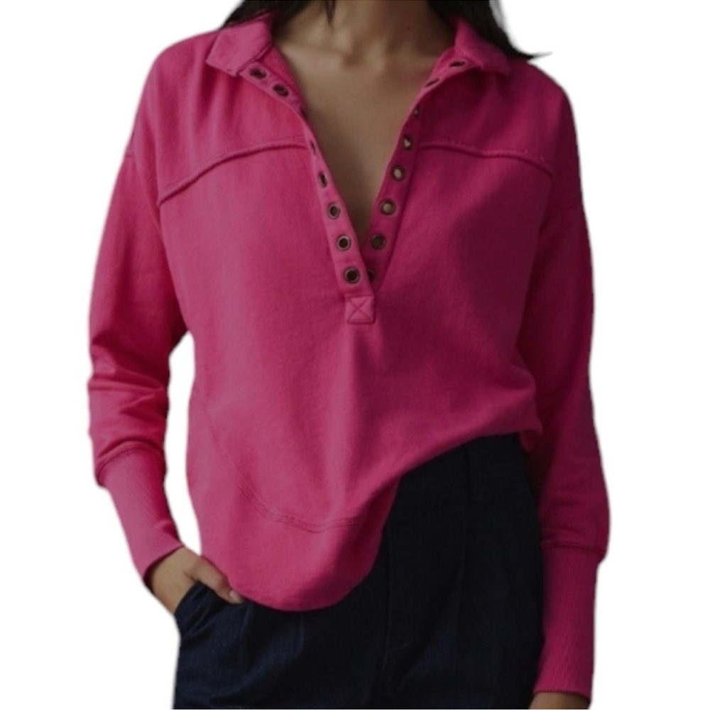 Pilcro Pink Button-Up Sweatshirt
